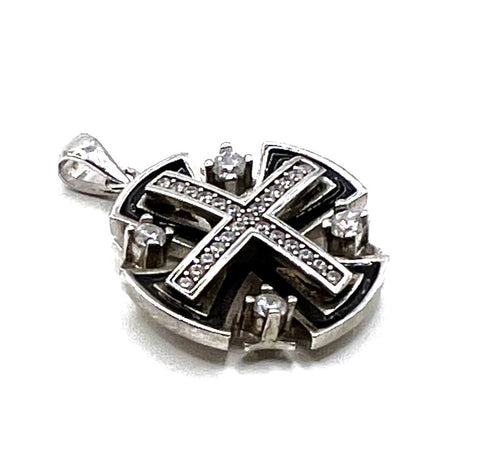 Sterling Silver Enamel Jerusalem Cross Pendant